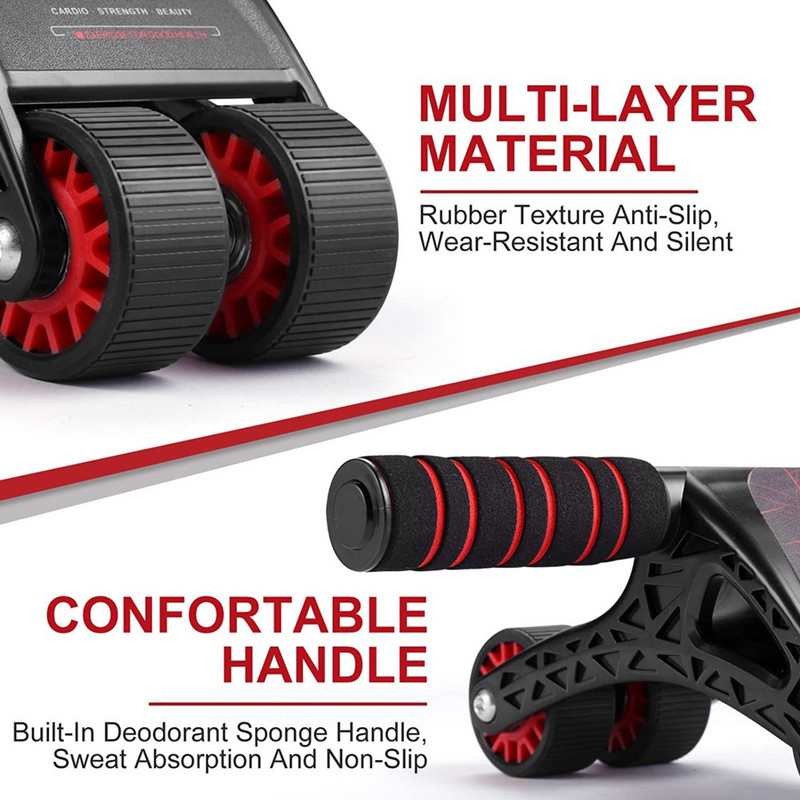 4 Τροχοί κύλινδρος κοιλιακού για βασική προπόνηση κοιλιακούς με ζώνες αντίστασης, πατάκι γονάτων, τέλειος εξοπλισμός γυμναστικής σπιτιού για άνδρες γυναίκες