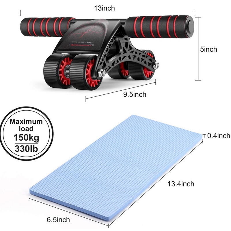 4 Τροχοί κύλινδρος κοιλιακού για βασική προπόνηση κοιλιακούς με ζώνες αντίστασης, πατάκι γονάτων, τέλειος εξοπλισμός γυμναστικής σπιτιού για άνδρες γυναίκες