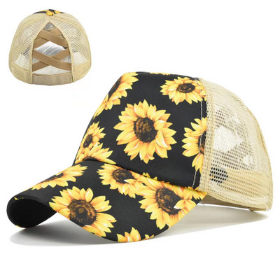 Breathable Mesh Sunflower Baseball Hats For Women Men Outdoor Sport Climbing Fishing Golf Caps Sun Hat Adjustable Ponytail Cap