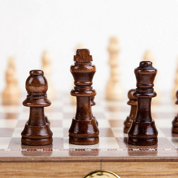 24x24CM 3in1 International Chess Set Ξύλινο πτυσσόμενο σκάκι Διασκέδαση εσωτερικού χώρου Φορητό επιτραπέζιο παιχνίδι πούλι Δώρο γενεθλίων για παιδί