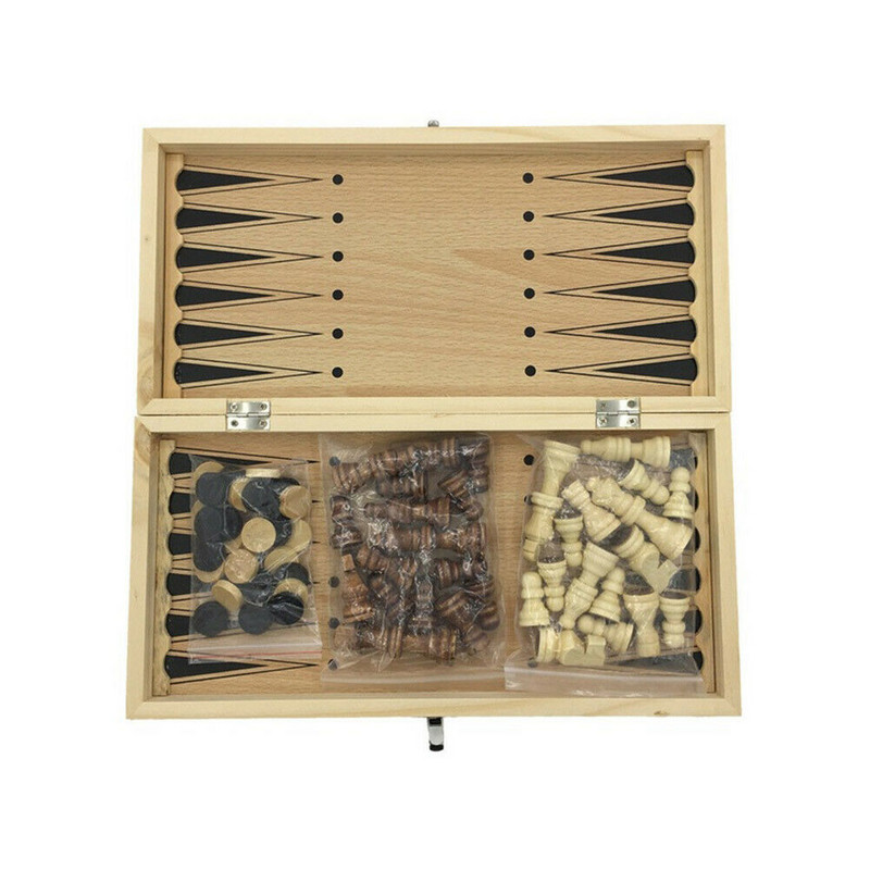 24x24CM 3in1 Set de șah internațional din lemn șah pliabil pentru interior divertisment de interior portabil joc de masă Checker cadou de zi de naștere pentru copii