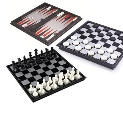 Magnetski šah Backgammon dame Set Road Sklopiva društvena igra 3-u-1 International Chess Folding Chess Prijenosna društvena igra