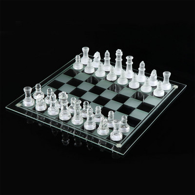 Üveg sakktábla Kiváló minőségű elegáns üveg sakkfigurák sakkjáték készlet 25 cm vagy 20 cm fából készült sakktábla Backgammon asztali játék