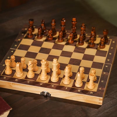 Голяма магнитна дървена сгъваема шахматна табла пулове шахматна дъска за пътуване Комплект за възрастни деца Подарък за семейна игра Шахматна дъска