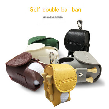 Мини чанта за съхранение на топка за голф с 2 тениски Двойна чанта за топка Преносима PU кожена мека цветна чанта за кръста Аксесоари за голф