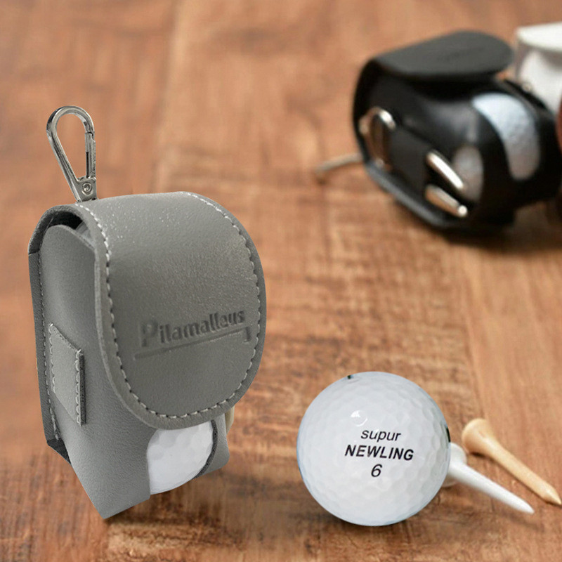 Geantă de depozitare pentru mini mingi de golf cu 2 teuri Geantă portabilă din piele PU, moale, colorată, pentru talie Accesorii pentru golf