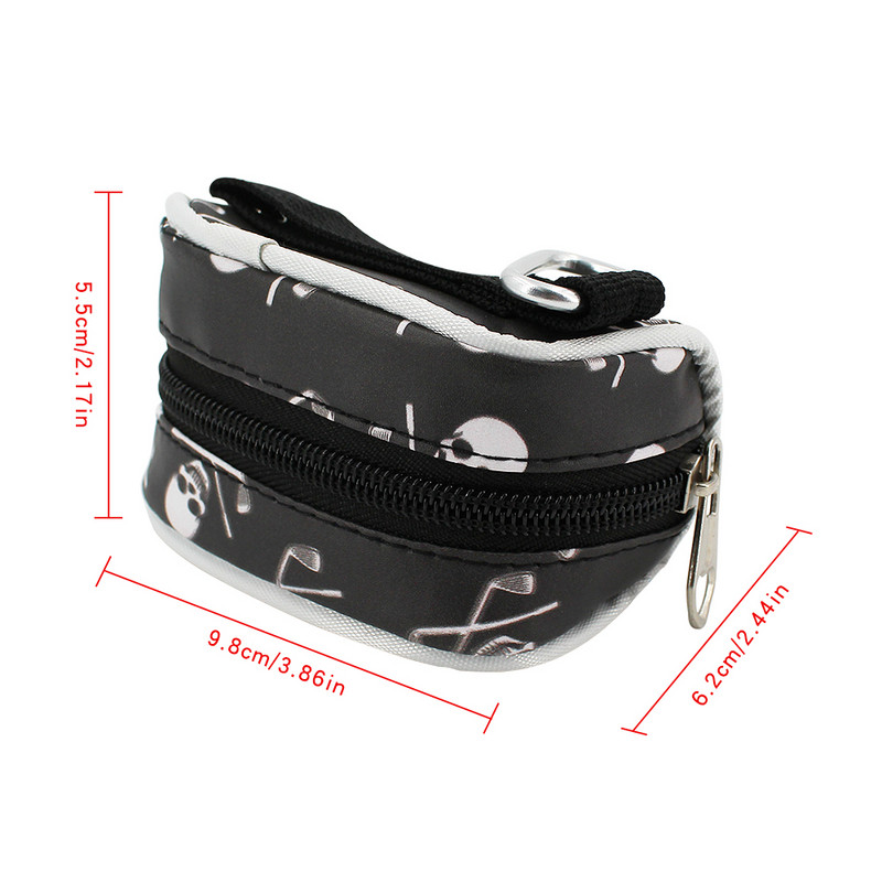 Mini golfo kamuoliukų krepšys, nešiojamas mažas juosmens paketas, kaukolės juosmens krepšys, krepšys, užsegamas užtrauktuku su karabino laikikliu, 2 kamuoliukai