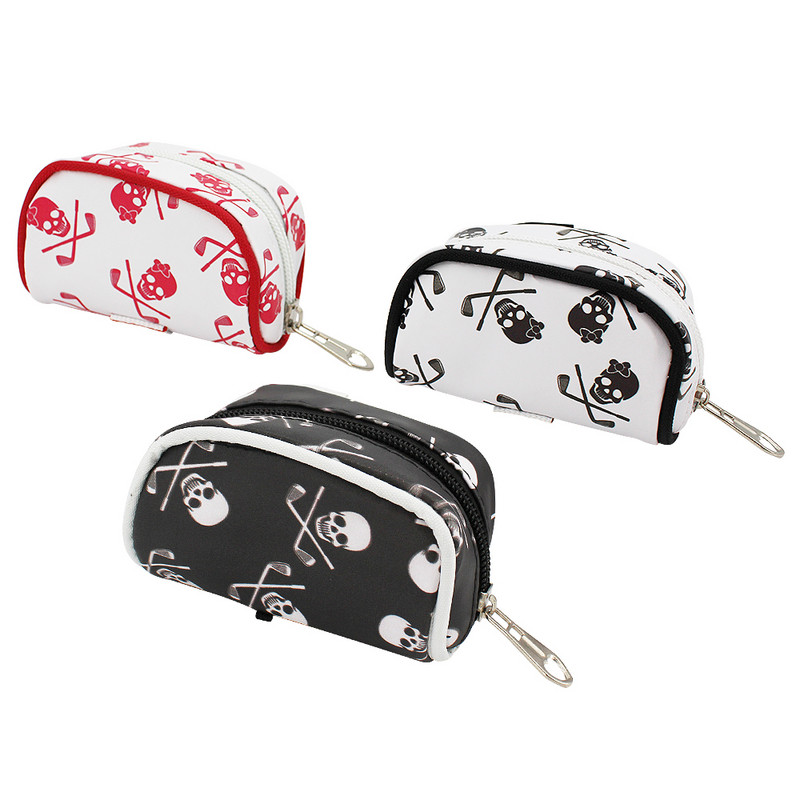 Mini golfo kamuoliukų krepšys, nešiojamas mažas juosmens paketas, kaukolės juosmens krepšys, krepšys, užsegamas užtrauktuku su karabino laikikliu, 2 kamuoliukai