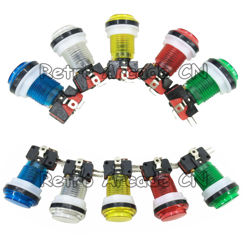 Bezmaksas piegāde 33 mm arkādes spiedpogas gaismas diodes Momentary apgaismotas caurspīdīgas pogas ar mikroslēdžu skapja piederumiem