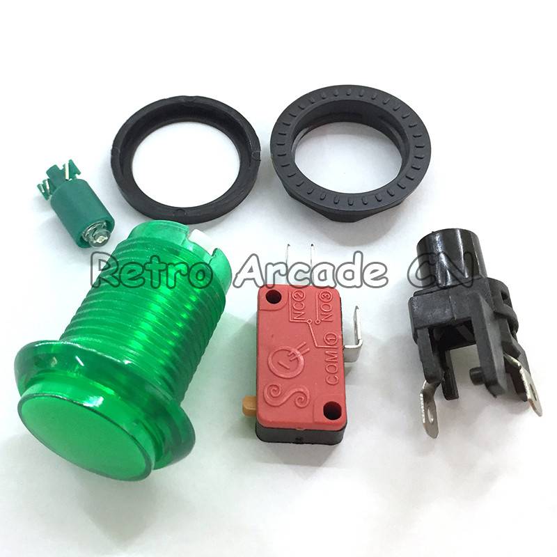 Bezmaksas piegāde 33 mm arkādes spiedpogas gaismas diodes Momentary apgaismotas caurspīdīgas pogas ar mikroslēdžu skapja piederumiem