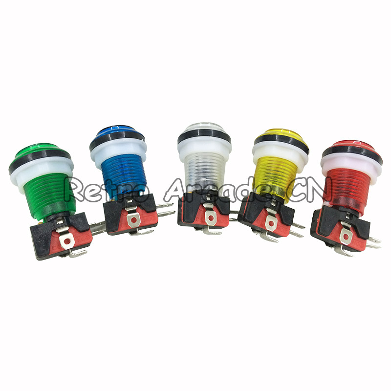 Bezmaksas piegāde 33 mm arkādes spiedpogas gaismas diodes Momentary apgaismotas caurspīdīgas pogas ar mikroslēdžu skapja piederumiem