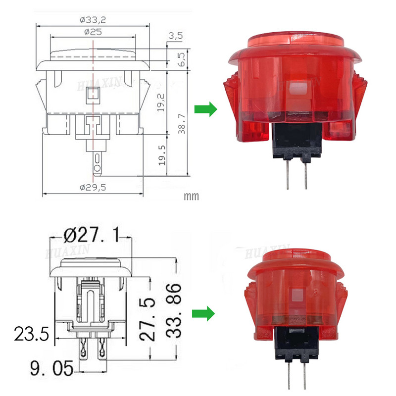 10 komada višebojnih prozirnih bez LED arkadnih 30 mm tipki za kopiranje SANWA OBSF-30 OBSC-30 za DIY Raspberry pi MAME PC Pandora igra