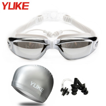 Възрастни HD Anti-Fog UV защита Очила за плуване Водни спортове Жени Мъже Гмуркане Очила за плуване с щипка за нос Тапа за уши Шапка за плуване