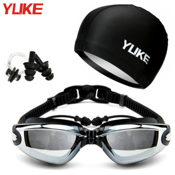 Възрастни HD Anti-Fog UV защита Очила за плуване Водни спортове Жени Мъже Гмуркане Очила за плуване с щипка за нос Тапа за уши Шапка за плуване