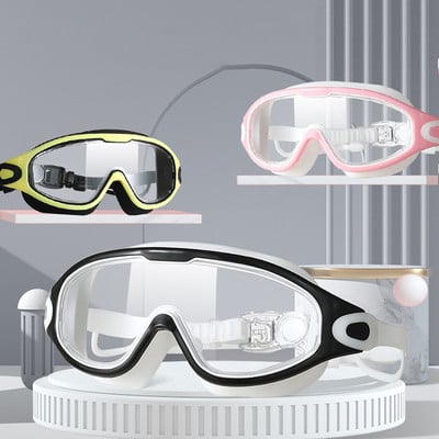 Очила за плуване с голяма рамка против замъгляване Професионални очила за гмуркане Възрастни Очила за плуване Регулируеми силиконови очила за мъже, жени