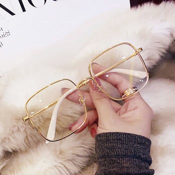 Fashion Metal Big Square Frame Anti Blue Light Γυαλιά Χρυσό Ασημί Μαύρος Φακός Glitter Flat Glasses Eye Production Plain Glasses