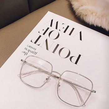 Fashion Metal Big Square Frame Anti Blue Light Γυαλιά Χρυσό Ασημί Μαύρος Φακός Glitter Flat Glasses Eye Production Plain Glasses