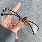 Madingi metaliniai kvadratiniai anti-mėlynai šviesūs akiniai moterims vyriški klasikiniai pusiau be rėmeliai akinių rėmeliai, skaidrūs kompiuterio akiniai