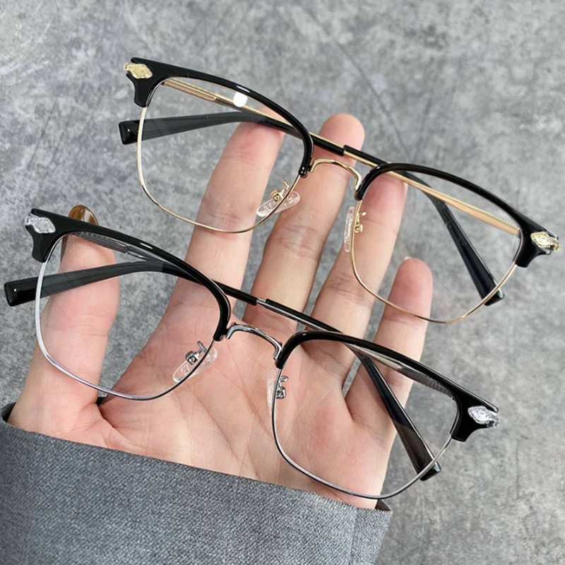 Madingi metaliniai kvadratiniai anti-mėlynai šviesūs akiniai moterims vyriški klasikiniai pusiau be rėmeliai akinių rėmeliai, skaidrūs kompiuterio akiniai