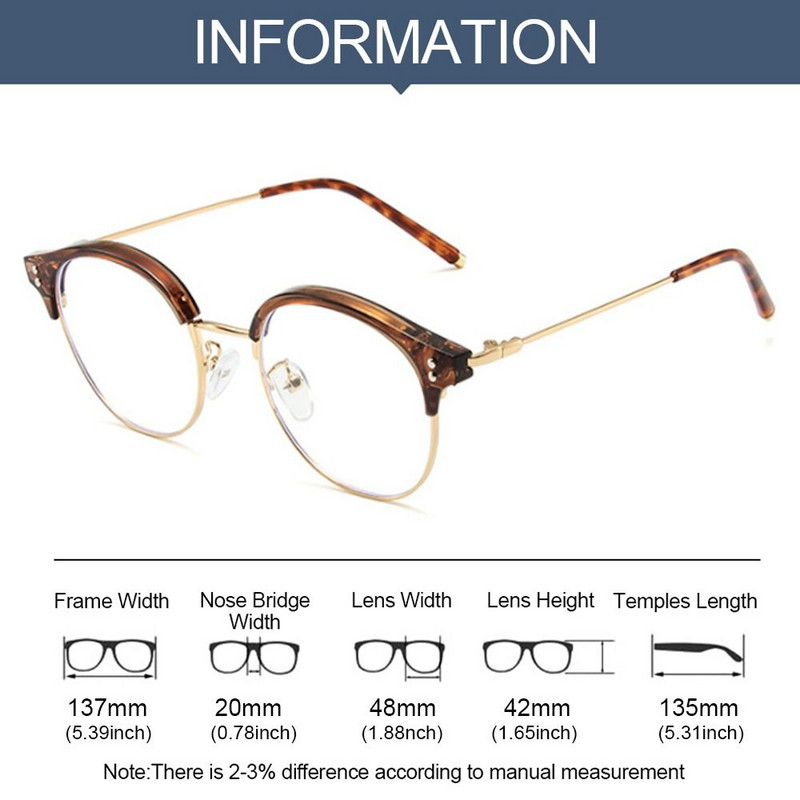Ochelari de modă semi-fără rame anti blocarea luminii albastre pentru bărbați Ochelari de vedere cu filtru de raze rotunde Rame de ochelari pentru computer, femei, bărbați, ochelari de protecție