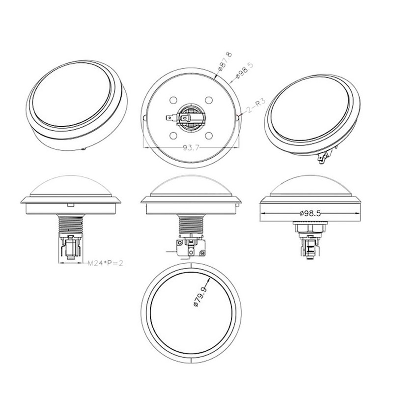 Deimantinės klasės 100 mm didelis apvalus mygtukas LED apšviestas mikrojungikliu, skirtas „pasidaryk pats“ arkadinių žaidimų mašinai