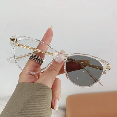 Madingi retro anti-mėlyni šviesūs fotochrominiai akiniai Klasikiniai katės akių trikampiai akiniai vintažiniai moteriški spalvą keičiantys akiniai