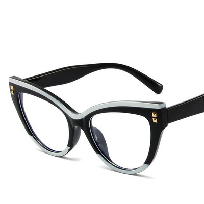 Hot Cat Eye Anti blue Light Blocking Glasses Vintage Rivet Black White Panda Flat Mirror New ins Trend Рамка за очила