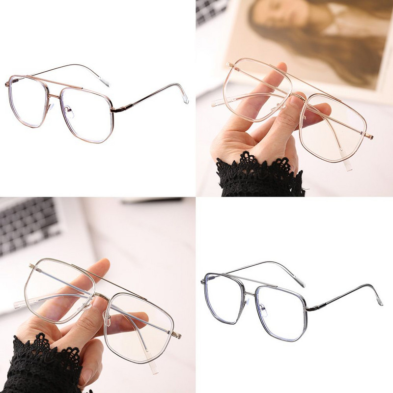 Ochelari de lectură unisex cu cadru dublu poligon retro Ochelari anti lumină albastră Ochelari cu oglindă plate