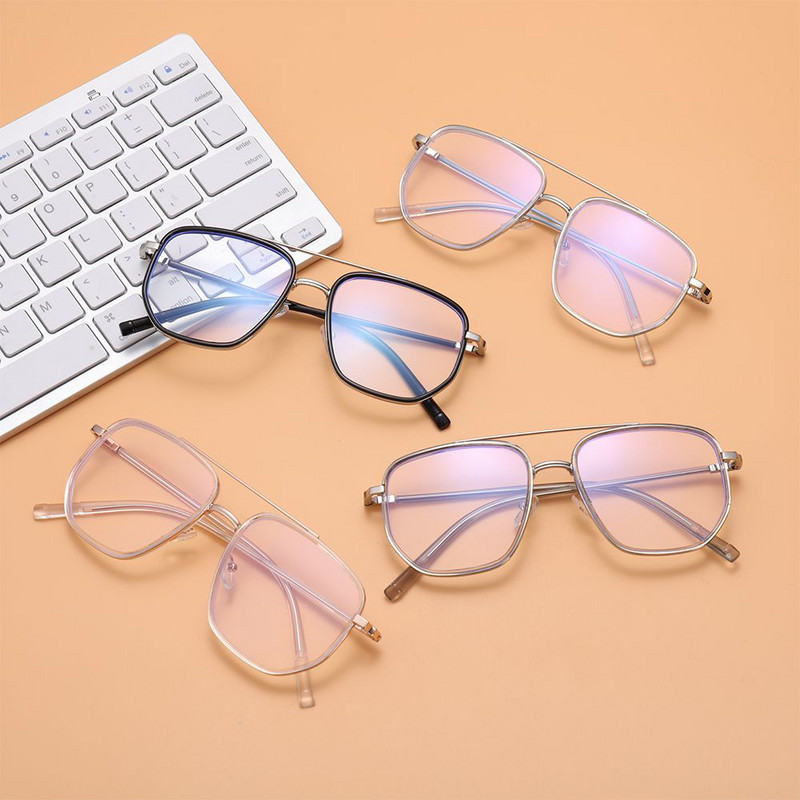 Ochelari de lectură unisex cu cadru dublu poligon retro Ochelari anti lumină albastră Ochelari cu oglindă plate