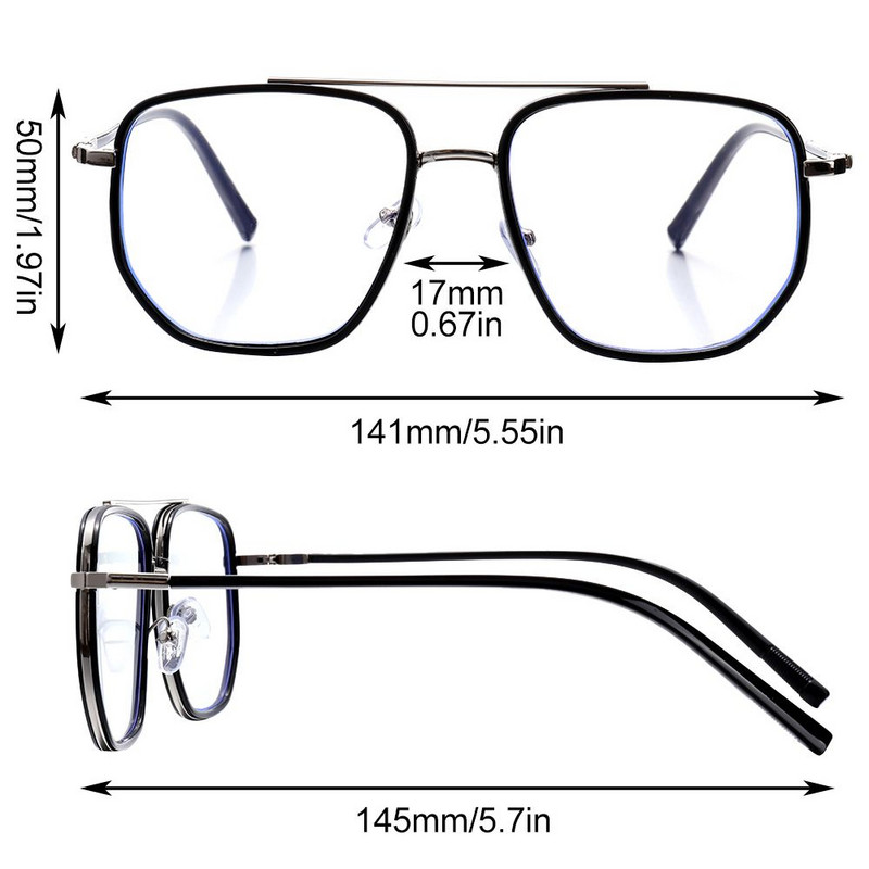 Ochelari de lectură unisex cu cadru dublu poligon retro Ochelari anti lumină albastră Ochelari cu oglindă plate