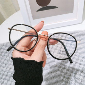 Класически ретро очила против синя светлина Кръгла метална рамка Маркови дизайнерски модни прозрачни компютърни очила Оптични очила