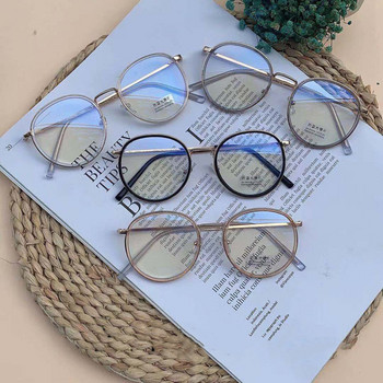 Класически ретро очила против синя светлина Кръгла метална рамка Маркови дизайнерски модни прозрачни компютърни очила Оптични очила