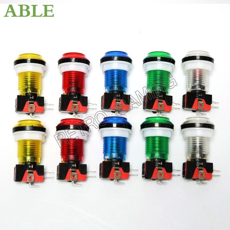 10 tk Arcade Machine Button LED Snap 28mm poolläbipaistev Miroswitch Push Buttons Valgustus DIY Raspberry pi MAME PC Pandora Game jaoks
