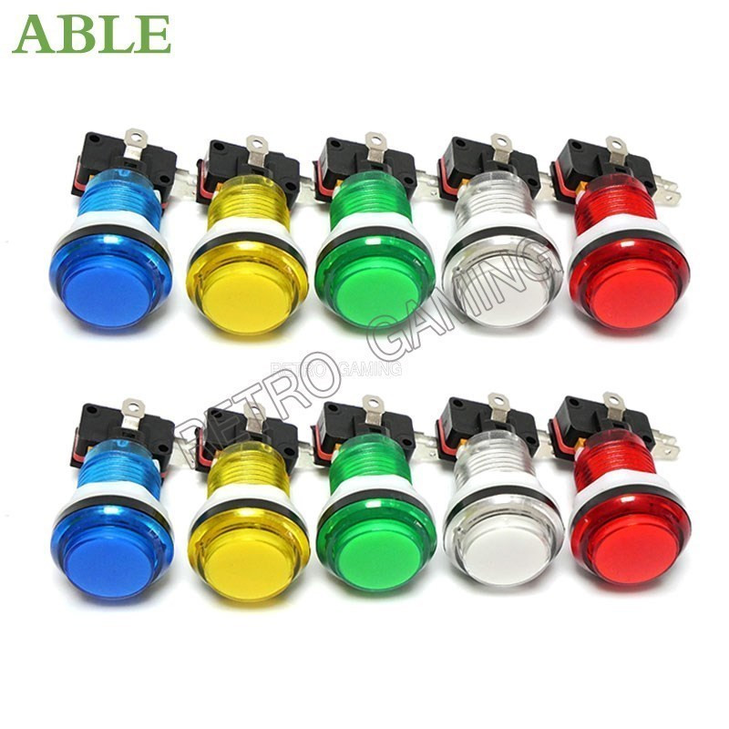 10 tk Arcade Machine Button LED Snap 28mm poolläbipaistev Miroswitch Push Buttons Valgustus DIY Raspberry pi MAME PC Pandora Game jaoks