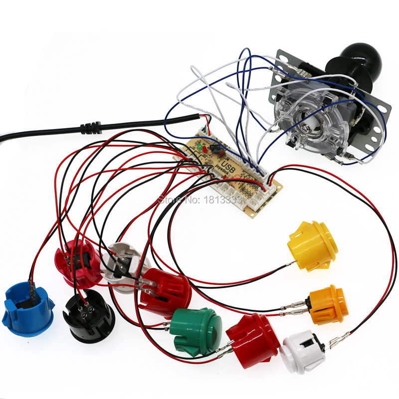 2 Nulinės delsos nustatymas Arkadinių žaidimų USB kodavimo įrenginys prie kompiuterio Raspberry Pi vairasvirtės valdymas SANWA mygtuko laidas 2 grotuvai, pasidaryk pats