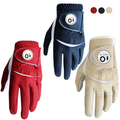 2 Pack PU Leather Mens Golf Gloves with Ball Marker Cabretta All Weather Grip Waterproof Navy Khaki Red Drop Shipping