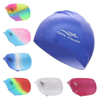 2021 Силиконова шапка за плуване Възрастни Водоустойчива лятна шапка за басейн Еластична защита на ушите Дълга коса Цветна шапка за гмуркане