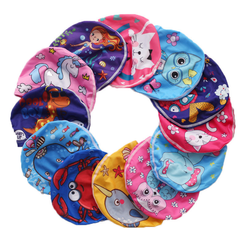 Vaikai Vaikai Elastinis audinys Animacinis plaukimo kepuraitė Baseinas Vandens sportas Apsaugokite ausis Kepurė maudymosi kepuraitės Kepurės berniukai Mergaitės