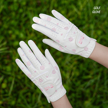 Ένα ζευγάρι νέα γάντια γκολφ Γυναικεία κορεάτικα αθλητικά γάντια με στάμπα Pu Microfiber ύφασμα αντηλιακής προστασίας και ανθεκτικά στη φθορά
