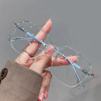 Модни големи квадратни очила против синя светлина Ултра лека прозрачна метална рамка за жени Мъже Компютърни очила за защита на очите