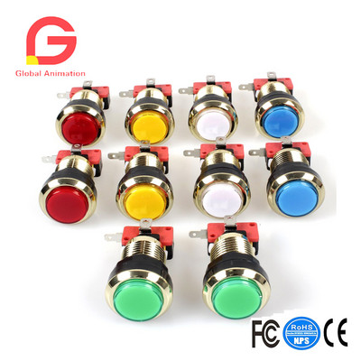 2 τεμάχια/παρτίδα Επιχρυσωμένο LED Φωτιζόμενο κουμπί ώθησης Τρύπες 30 mm Επιχρυσωμένα κουμπιά με μικροδιακόπτη για μηχανή βιντεοπαιχνιδιών Arcade