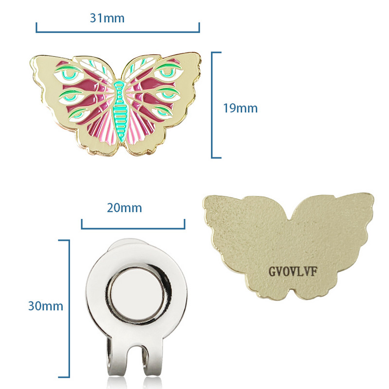 Golden Butterfly golflabda jelzők mágneses kalapkapcsokkal Gyönyörű golfajándékok golfozóknak Prémium golfkiegészítők golfozóknak