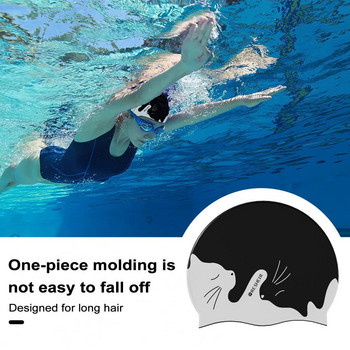Шапки за плуване Водоустойчива силиконова шапка за плуване Карикатурен модел Суха коса Шапки за плуване Унисекс Защита на ушите Шапка за гмуркане за мъже/жени