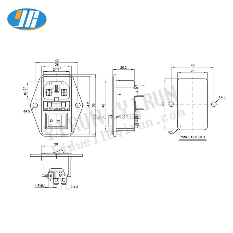 10A 250V bemeneti modul dugós biztosíték kapcsoló dugaszoló aljzat 3 tűs IEC320 C14 kábellel Árkádjáték gépalkatrészekhez