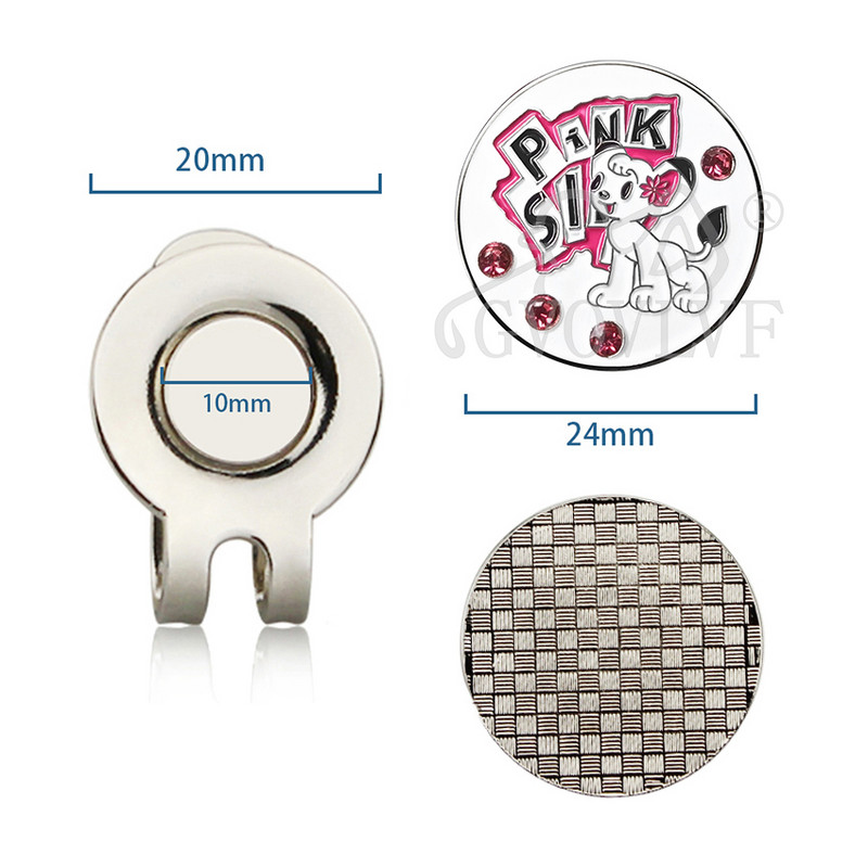 1 τμχ Bling πολύχρωμος μαρκαδόρος γκολφ από λεπτό μεταλλικό κράμα με κλιπ για καπέλο γκολφ Μπάλα γκολφ Mark Pink Dog Golf Αξεσουάρ Δώρο για παίκτες του γκολφ