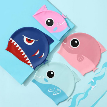 Шапка за плуване Сладка шапка за плуване Карикатура Риба Акула Силиконов водоустойчив летен протектор за уши за басейн за момиче, момче, бебе, деца, деца