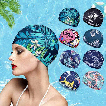 1 ΤΕΜ Μοδικό σκουφάκι κολύμβησης Ανδρικά/γυναικεία λουλούδια με στάμπα μακριά μαλλιά Αθλητικό καπέλο μπάνιου πισίνας Ελαστικό νάιλον αξεσουάρ τουρμπάνι