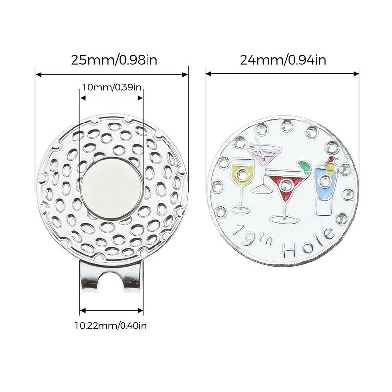 24 mm golfipalli marker magnetilise mütsiklambriga markeritega, kristallist teemantmustriga kingitus meestele naistele lastele golfimängijatele golfitarvikud