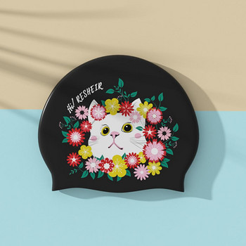 Απλό καπέλο κολύμβησης Μαλακό καπέλο κολύμβησης σιλικόνης Εξαιρετικά λεπτό φορητό φορητό ενήλικο με εκτύπωση γάτας Προστασία αυτιών Καπέλο πισίνας κολύμβησης Natation