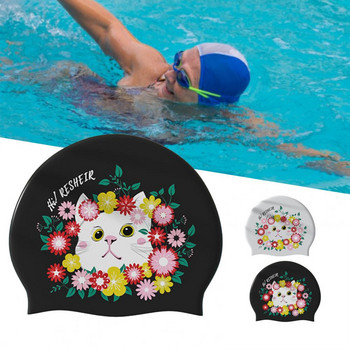 Απλό καπέλο κολύμβησης Μαλακό καπέλο κολύμβησης σιλικόνης Εξαιρετικά λεπτό φορητό φορητό ενήλικο με εκτύπωση γάτας Προστασία αυτιών Καπέλο πισίνας κολύμβησης Natation
